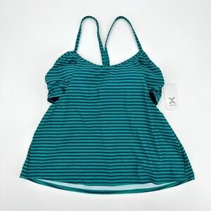 Xersion Womens XL Green Striped Racerback Tankini Swim Top Removable Cups NWT